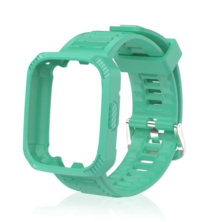 Green silicone watch band with carbon-fiber texture and integrated case frame