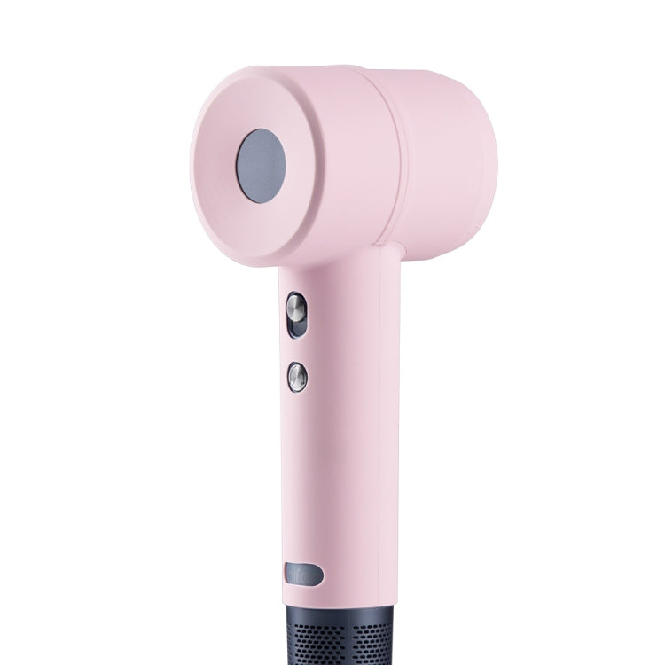 Pink silicone protective case for hairdryer, fitted over handle and top