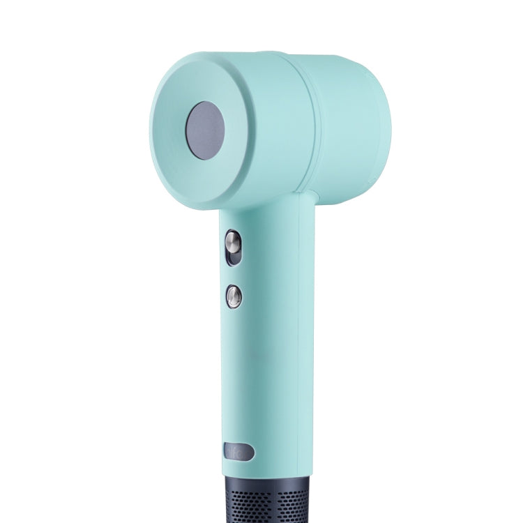 Mint green silicone protective case for hairdryer, fitted over handle and top