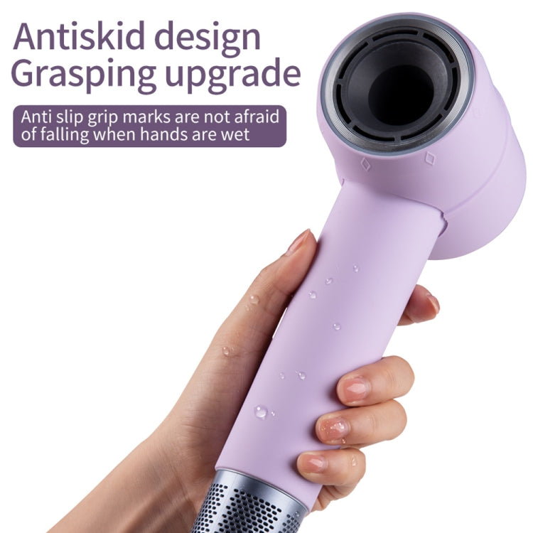 Purple silicone protective case showing underside air intake opening on hairdryer