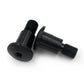 Pair of black handlebar end plugs with oval cap opening and screw threads