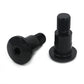 Two black handlebar end plugs with recessed caps and threaded stems