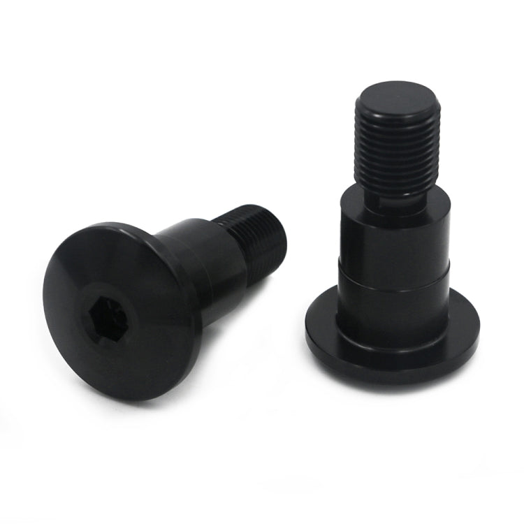 Two black handlebar end plugs with recessed caps and threaded stems
