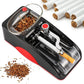 Automatic cigarette rolling machine with red accents and clear hopper, interior loading view