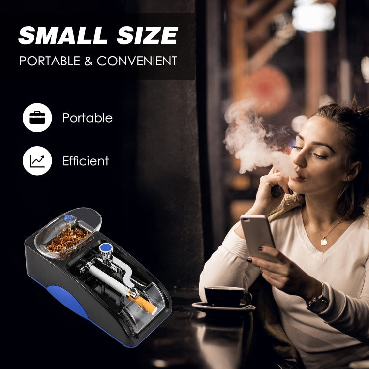 Portable automatic cigarette rolling machine with blue accents, small desktop size