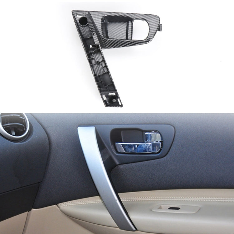 Carbon fiber-look interior door handle base bracket installed on car door