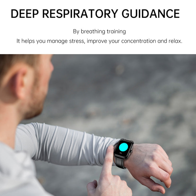 Black silicone band smartwatch on wrist with green indicator light