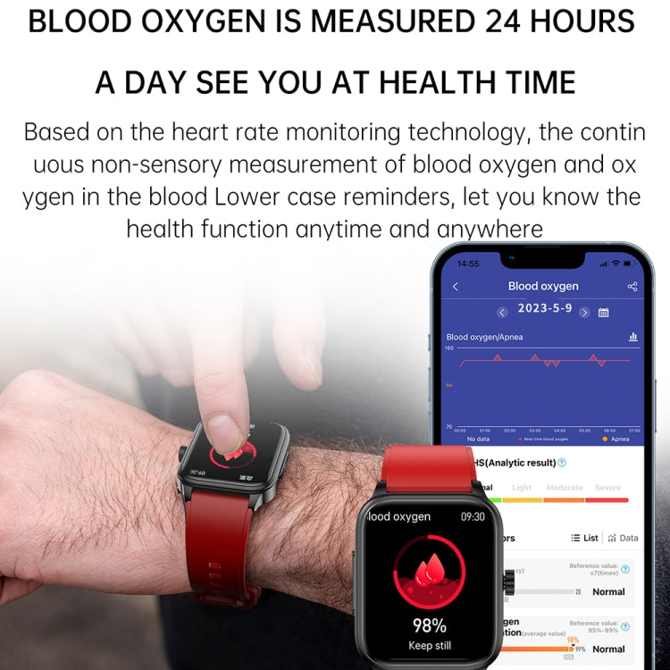 Black and red silicone strap smartwatches showing blood oxygen charts