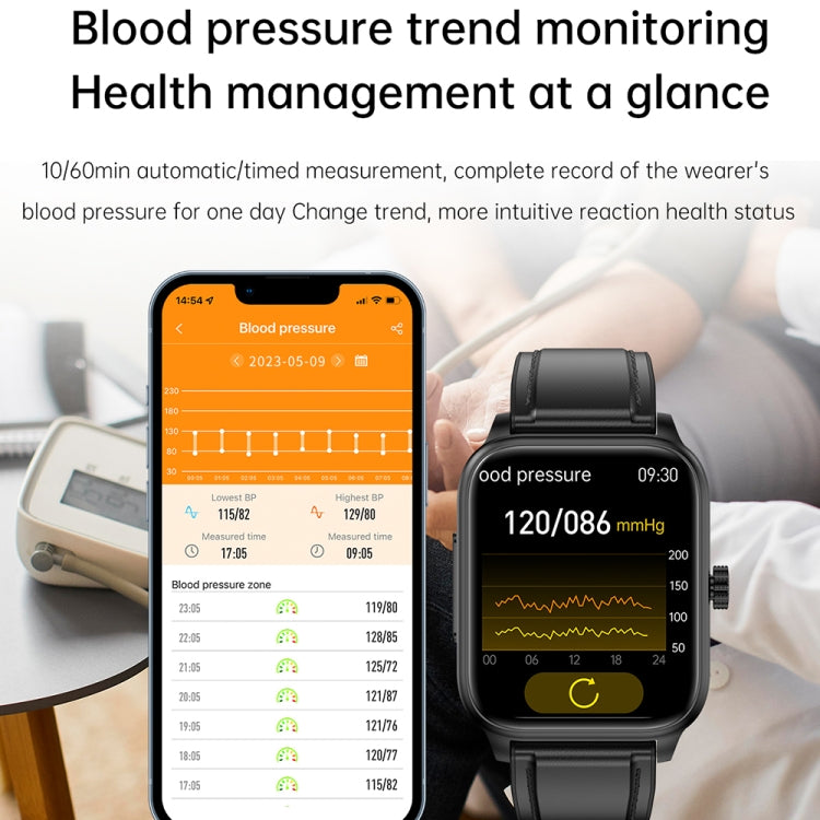 Black silicone band waterproof smartwatch with blood pressure screen display