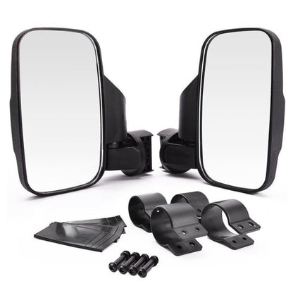 UTV rear view mirror side mirror set with black brackets and mounting hardware