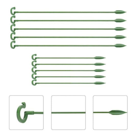 Green plant support rod set, looped top stakes with pointed ends