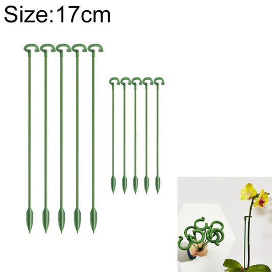 Plant support rod set (10 pack), green stakes with looped top and pointed ends, 17cm