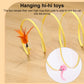 Foldable S-shaped cat tunnel with two dangling hi-hi toys: feather and pink mouse