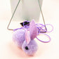 Retractable cat teaser stick with purple mouse plush and violet elastic cord