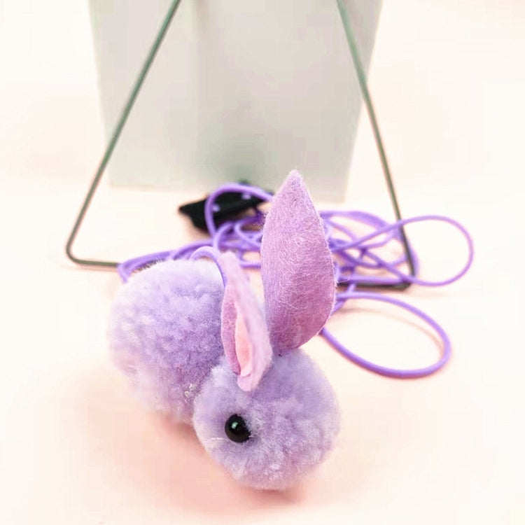 Retractable cat teaser stick with purple mouse plush and violet elastic cord