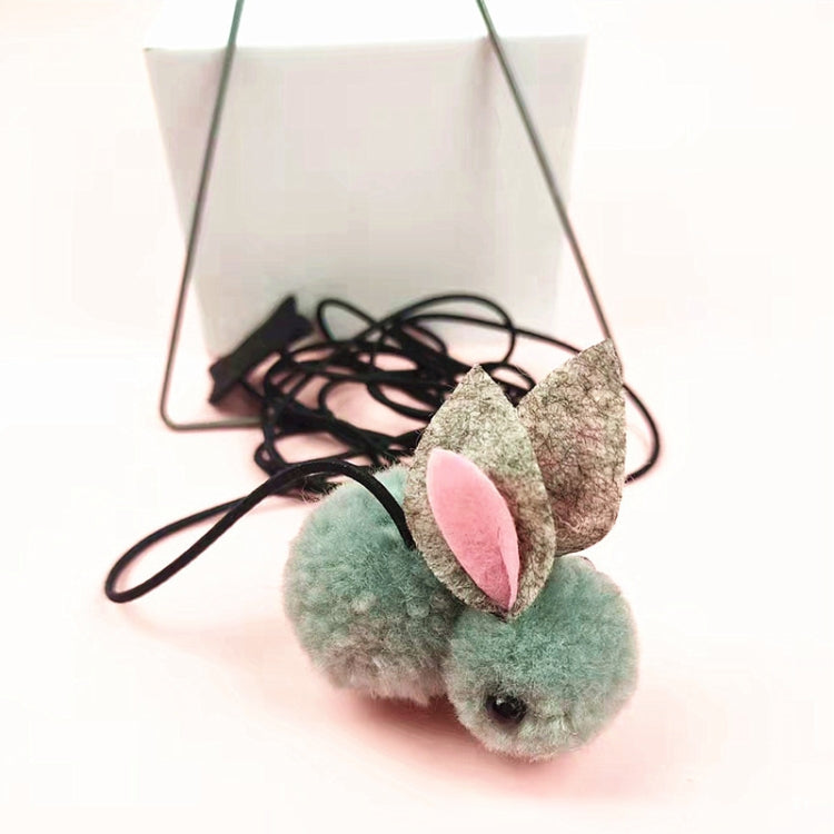 Retractable cat teaser stick with gray-green mouse plush and black elastic cord