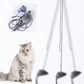 Retractable cat teaser stick with gray mouse plush hanging from elastic cord