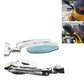 Chrome and black motorcycle rearview mirrors with blue reflective lenses and bracket hardware