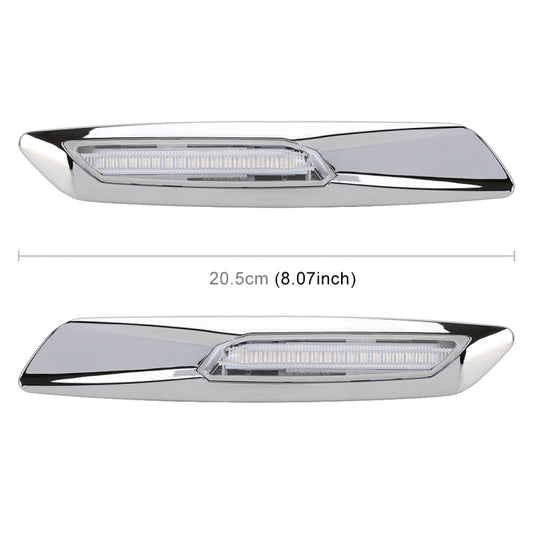 Pair of chrome LED fender side lights with clear rectangular lens design, 20.5 cm length
