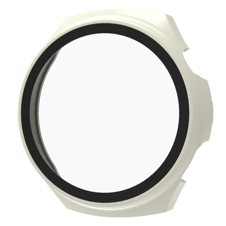 White tempered watch case cover with black bezel ring and contoured protection tabs