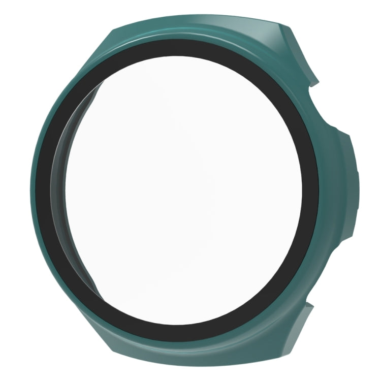 Pine green tempered watch protective case with black bezel ring and raised edges