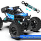 Blue and black RC climbing truck with coil shock absorbers and front grip bumper