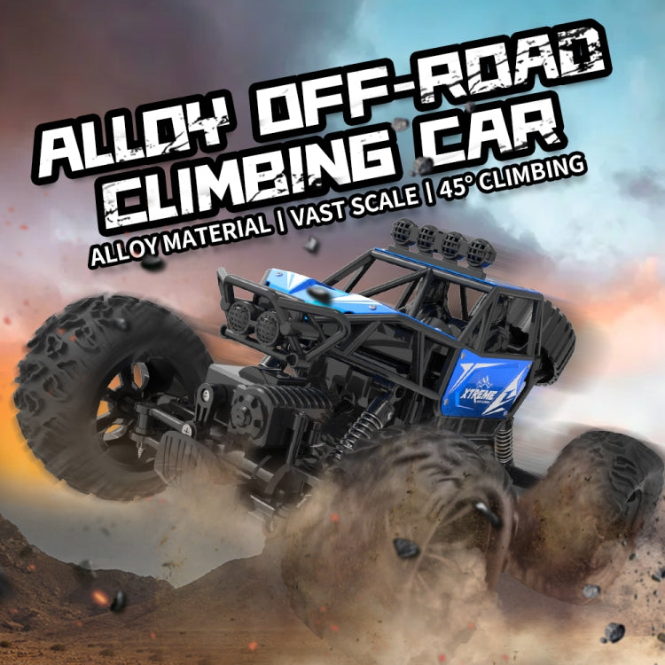 Blue and black RC climbing truck climbing obstacles with rugged traction tires