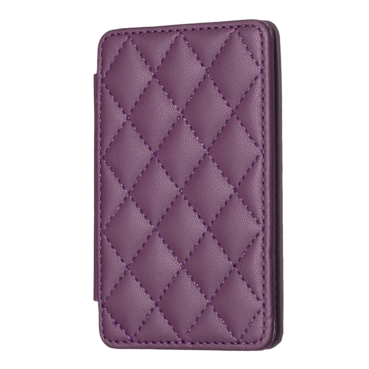Purple phone card holder back sticker with diamond-quilt pattern and stitched edges