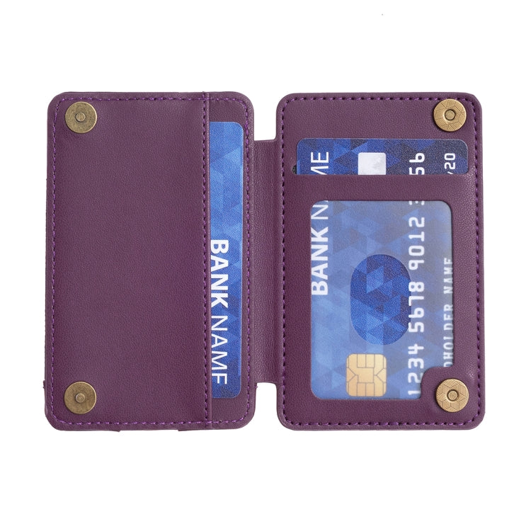 Purple phone card holder back sticker with card slot and adhesive-back panel