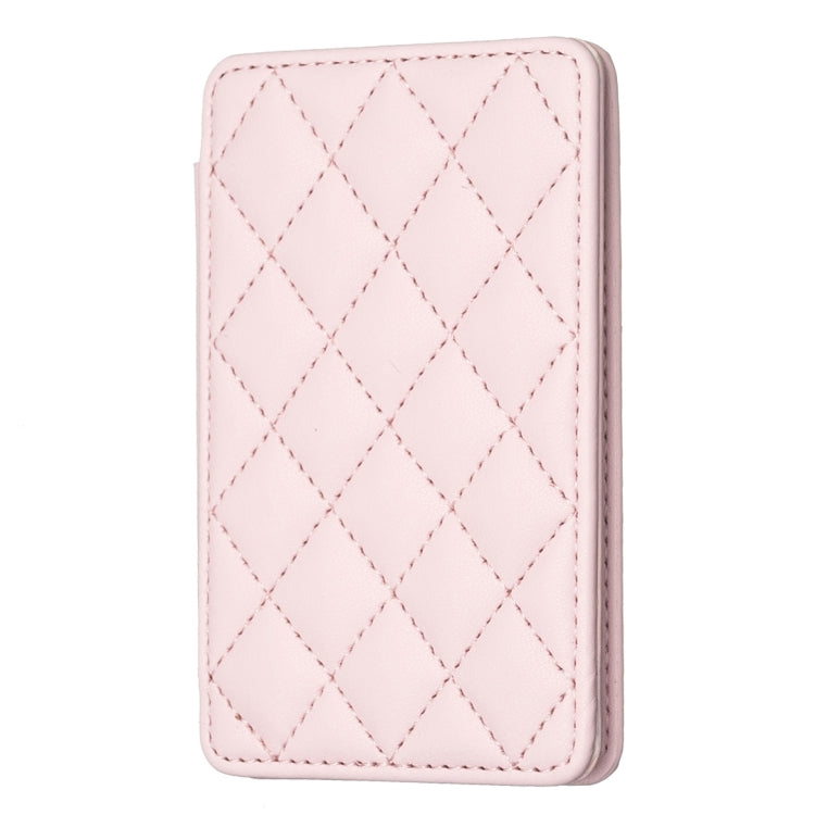 Pink phone card holder back sticker with diamond-quilt pattern and stitched border