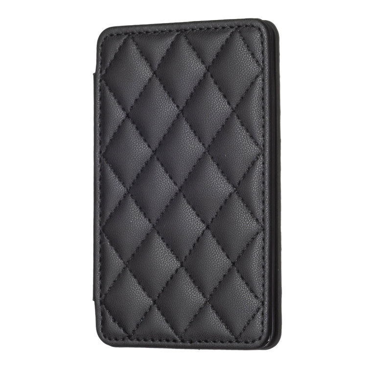 Black phone card holder back sticker with diamond-quilt texture and stitched seams