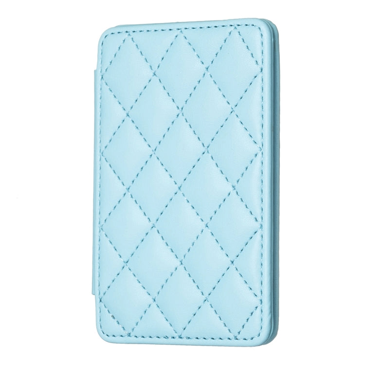 Light blue phone card holder back sticker with diamond-quilt pattern and stitched trim