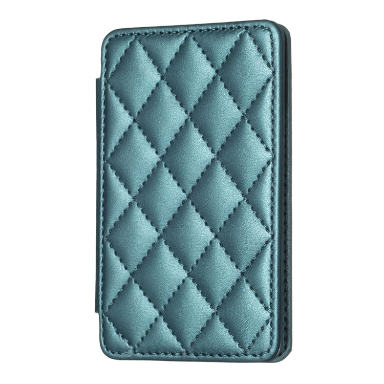 Teal green phone card holder back sticker with diamond-quilt pattern and stitched border