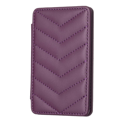 Purple wave-pattern phone card holder with chevron stitching and stitched edges.