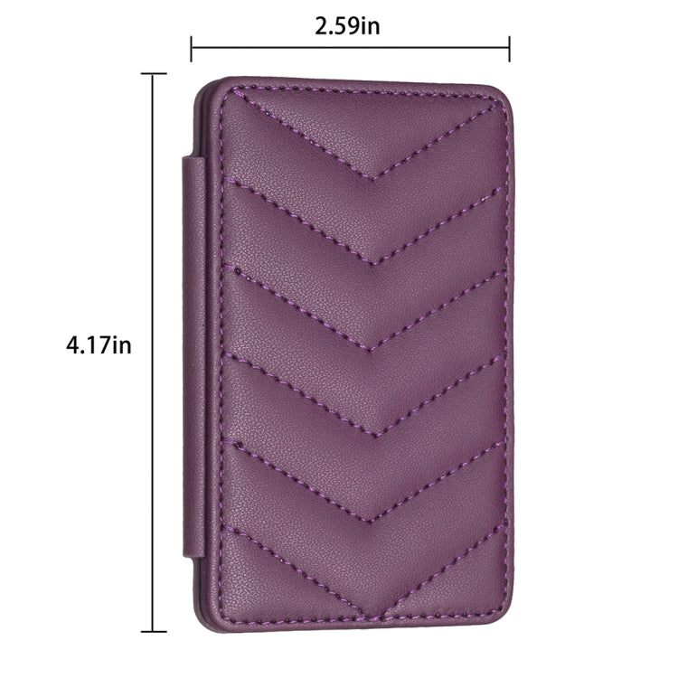 Purple wave-pattern phone card holder with chevron stitching and side tab.