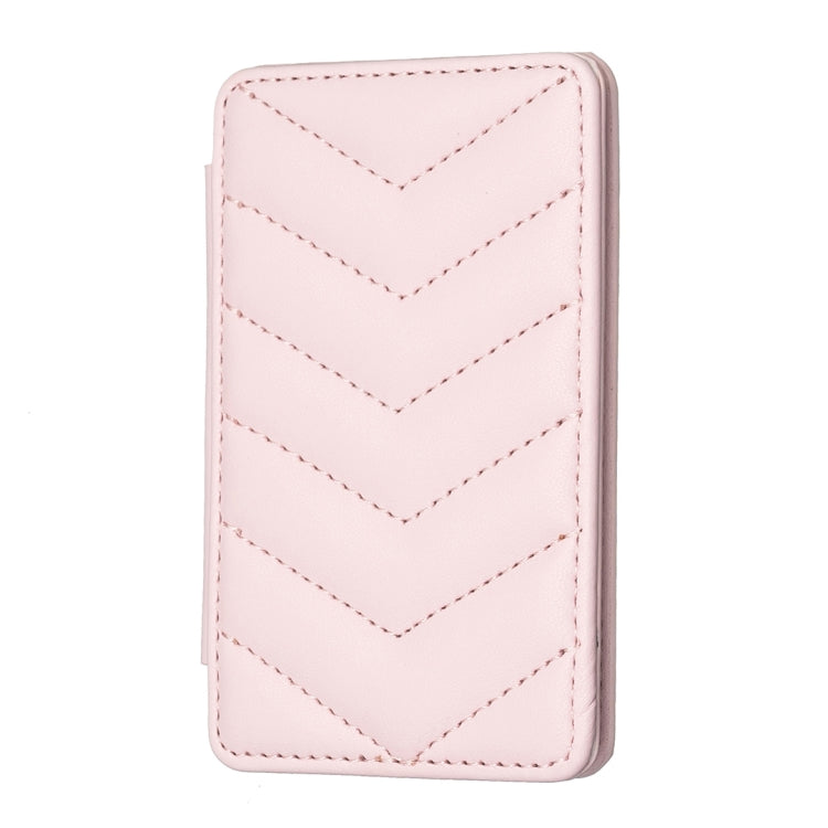 Pink wave-pattern phone card holder with chevron stitching and stitched border.