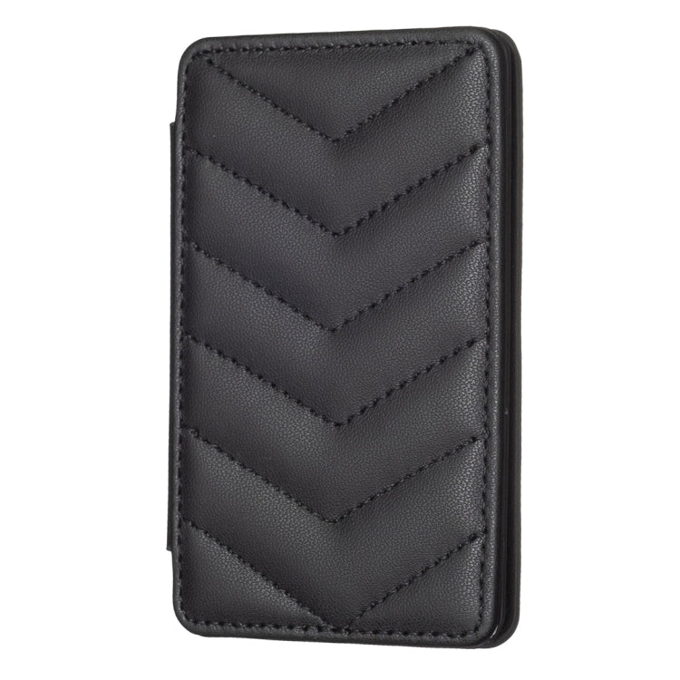 Black wave-pattern phone card holder with chevron quilting and stitched edges.