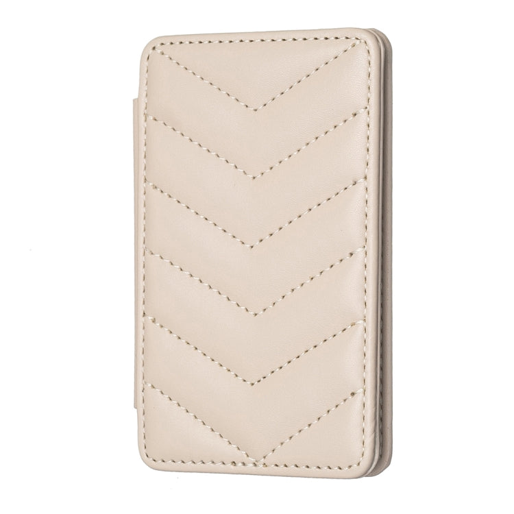 Beige wave-pattern phone card holder with chevron quilting and cream stitched border.