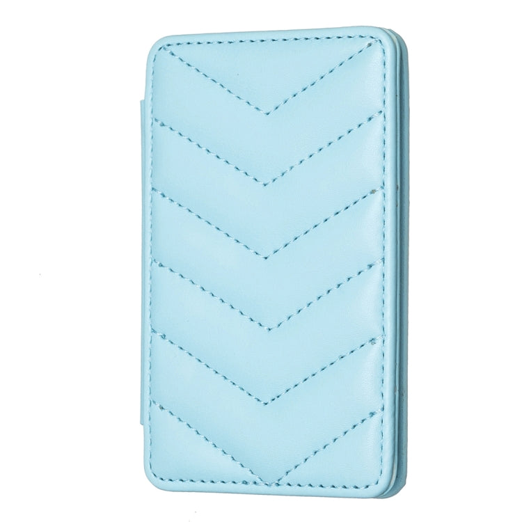 Light blue wave-pattern phone card holder with chevron quilting and stitched edges.