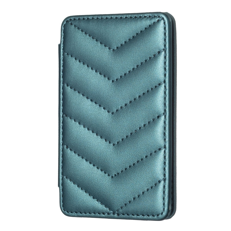 Teal wave-pattern phone card holder with chevron quilting and dark stitched border.