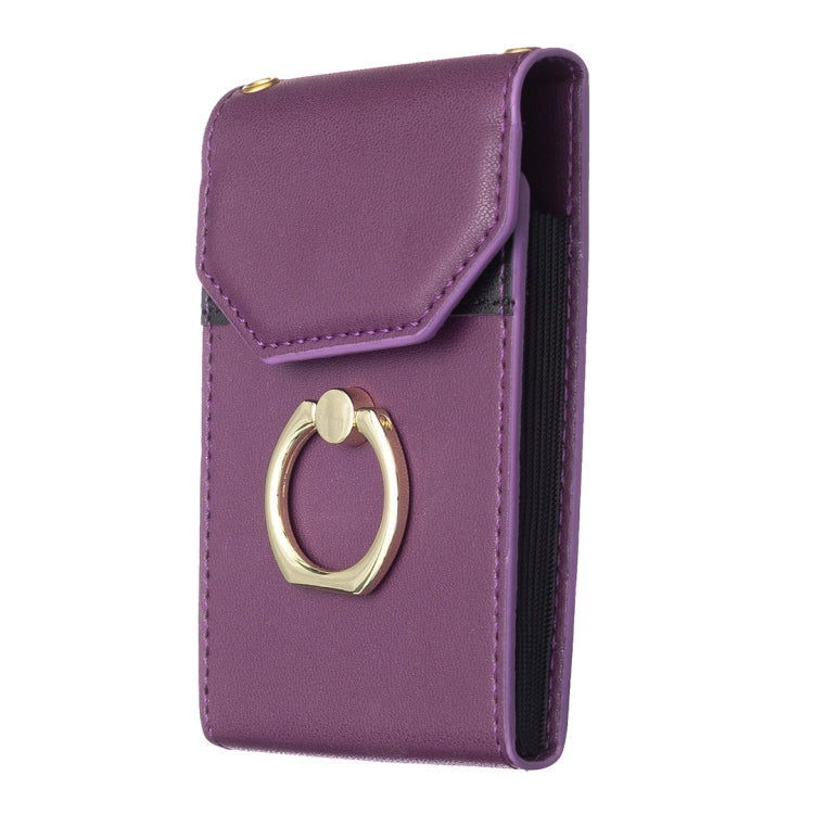 Dark purple phone back card holder with flip flap and gold ring loop