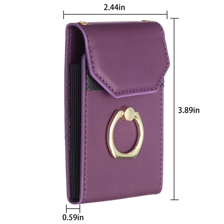 Dark purple vertical phone card holder with flip cover and gold ring loop