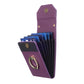 Purple phone card holder wallet with gold ring loop and visible card slots