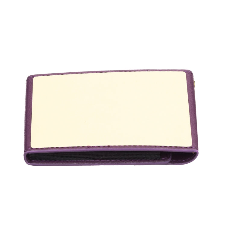Lavender phone back card holder with smooth front panel and black elastic edge