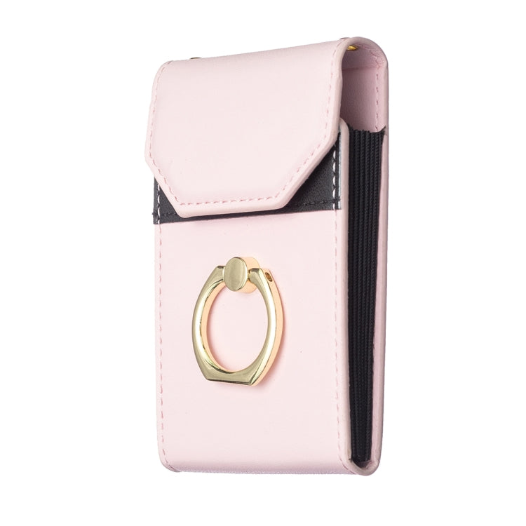 Pink phone back card holder with flip flap and gold ring loop