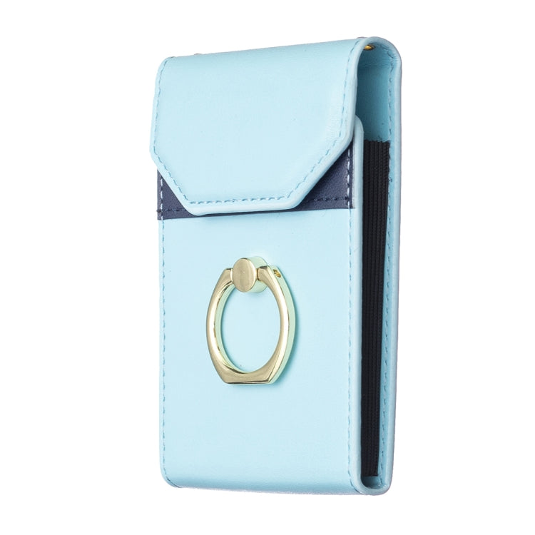 Light blue phone back card holder with flip flap and gold ring loop
