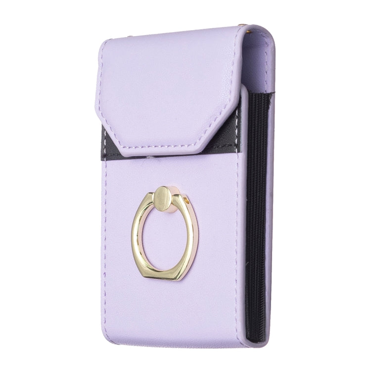Light purple phone back card holder with flip flap and gold ring loop