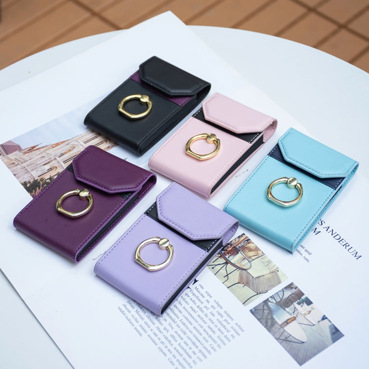 Phone card holder back sticker set with gold ring clasp, leather-look card slots