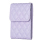 Lavender quilted vertical card holder with front flap and textured diamond stitching