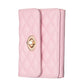 Pink quilted card bag with gold-tone metal buckle clasp and two front panels